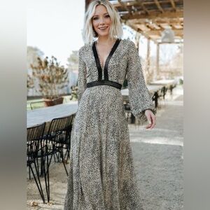 Baltic Born Leopard Print Long Sleeve Maxi Dress Size S